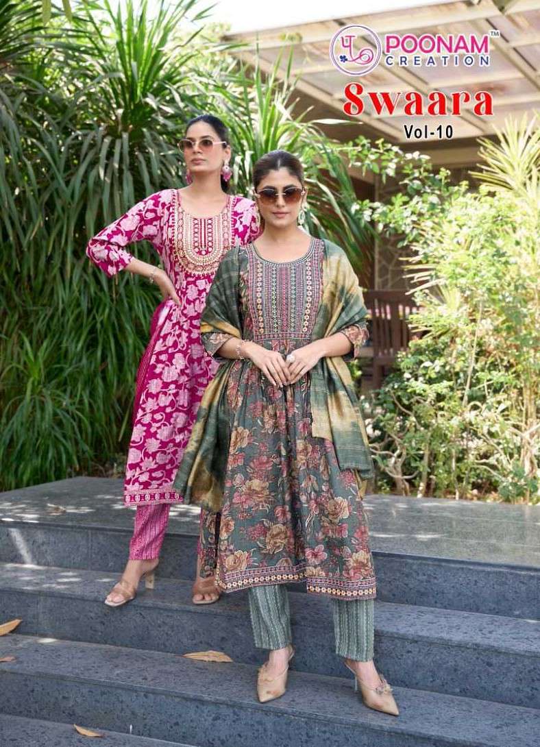 swaraa vol 10 by poonam 10001-10008 series fancy embroidered latest designer party wear salwar kameez buy online surat