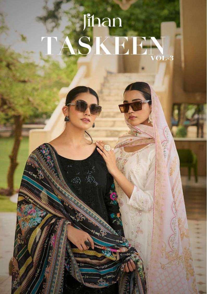 taskeen vol-3 by jihan 3619-3625 series stylish party wear self embroidered salwar kameez online surat