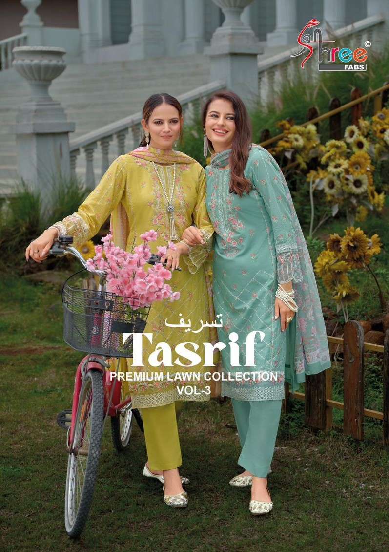 tasrif vol-3 by shree fabs 3001-3006 series cotton summer wear pakistani suits wholesaler surat