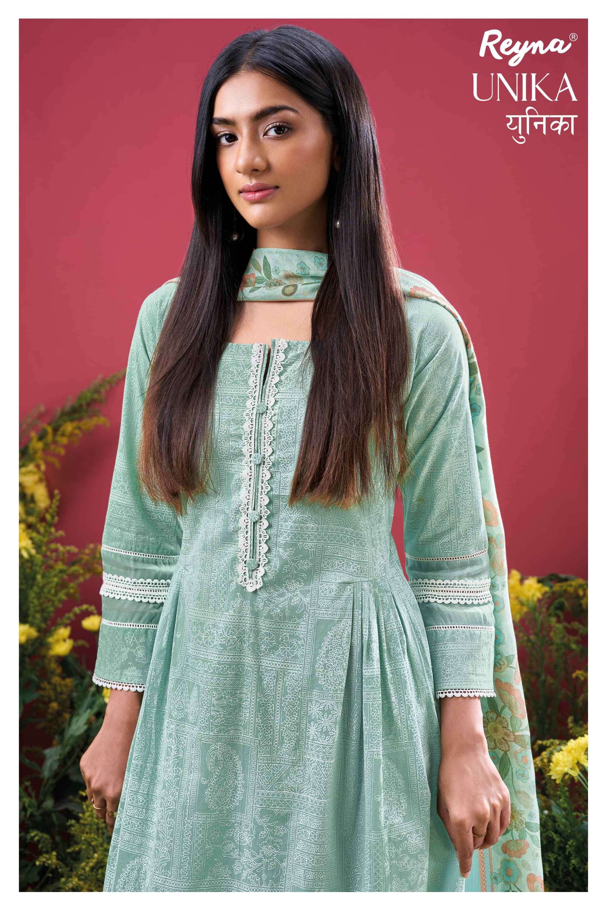 unika by reyna 10336-10339 series latest designer fancy embroidered cotton salwar kameez online surat