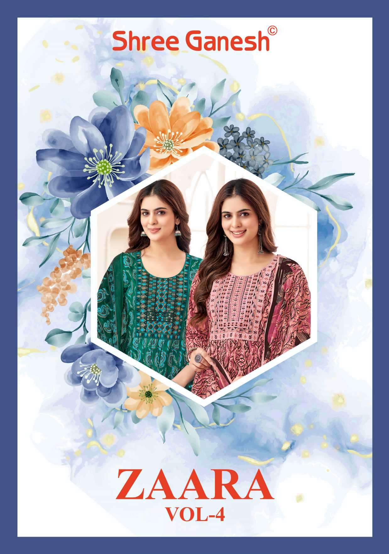 zaara vol-4 by shree ganesh 1401-1409 series cotton summer wear readymade nayra cut collection online surat