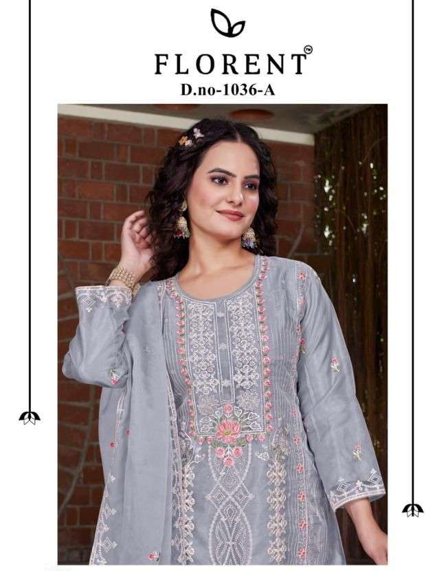 1036 by florent fancy embroidery with hand zarkhan organza salwar suit exporter surat