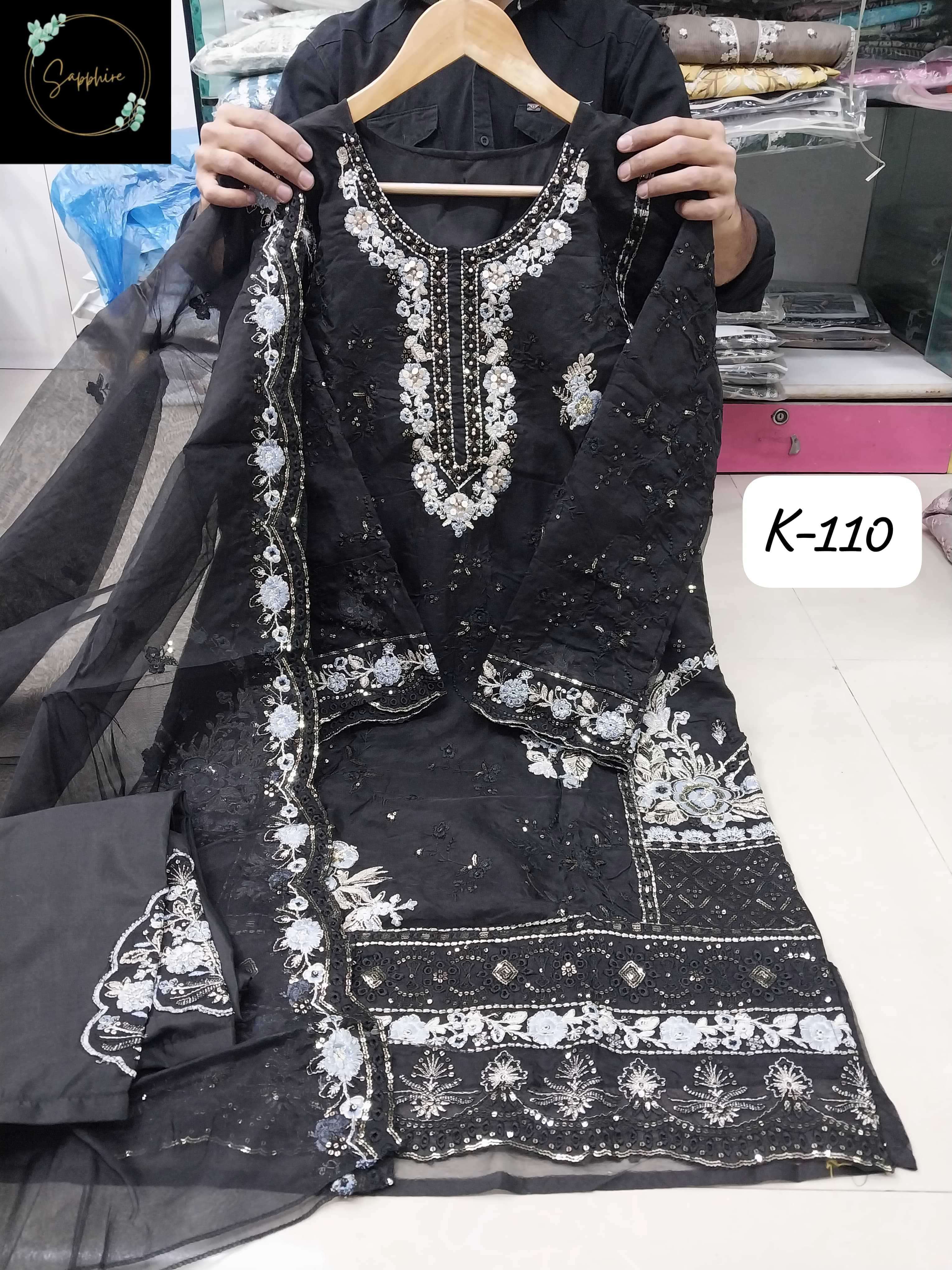 110 by sapphire organza with heavy embroidered pakistani wear suit collection surat