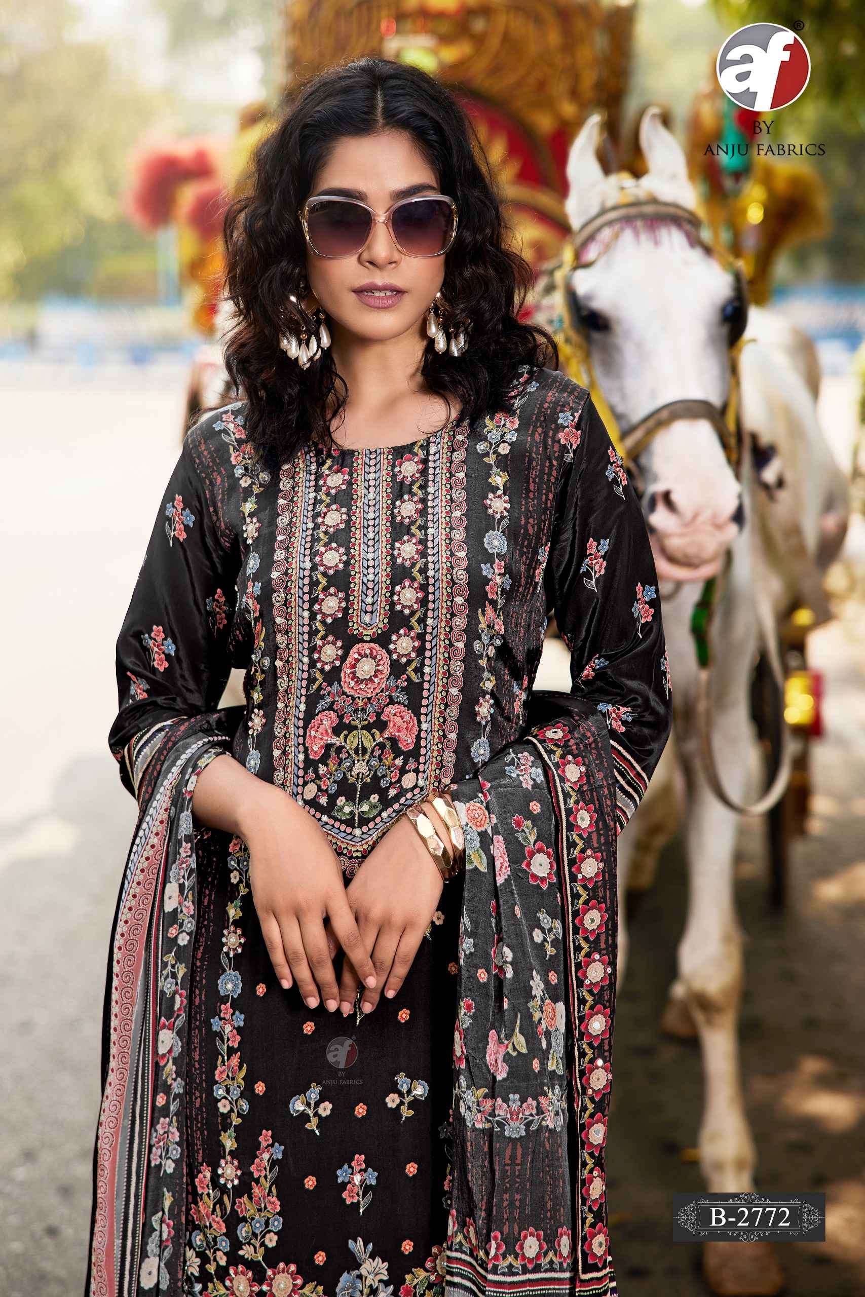 2772 by anju fabric pure natural crepe exclusive designer party wear kurti supplier surat