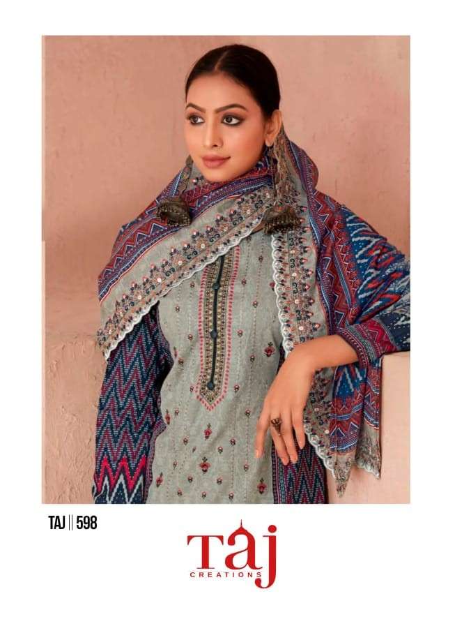 595-598 by jihan cotton self embroidered casual wear suit supplier 