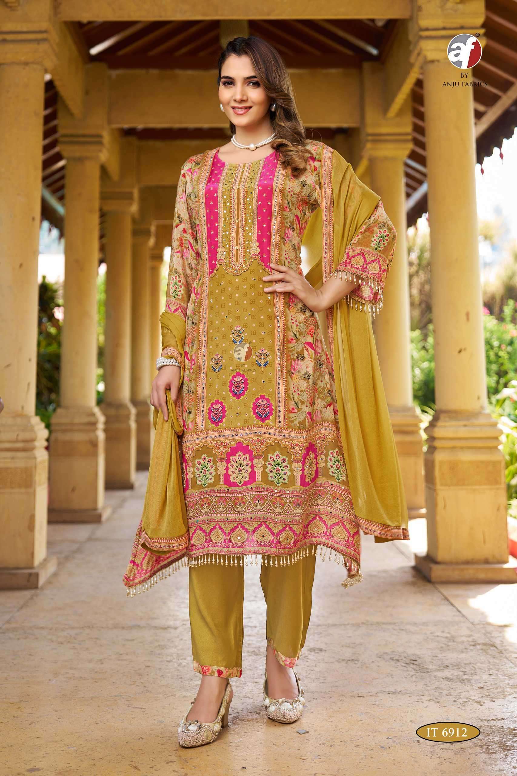 6912 by anju fabric heavy handwork party wear readymade kurti combo set supplier surat