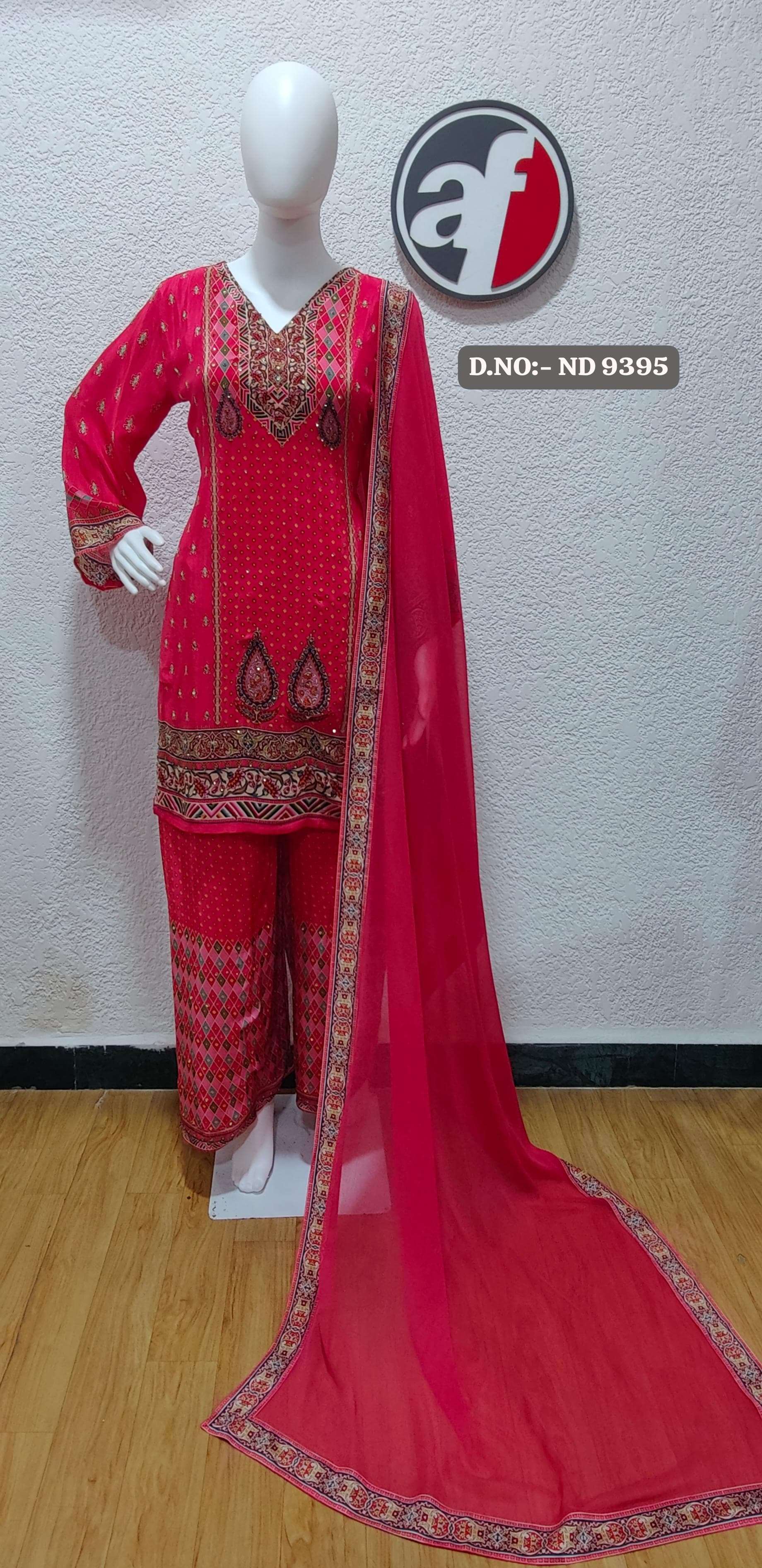 9395 by anju fabric natural crepe fancy designer readymade kurti combo set collection surat
