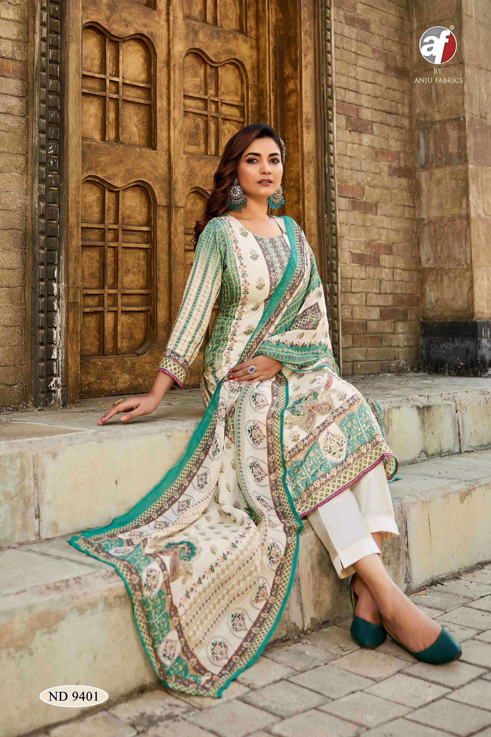 9401 by anju fabric fancy handwork viscose kurti combo set supplier surat