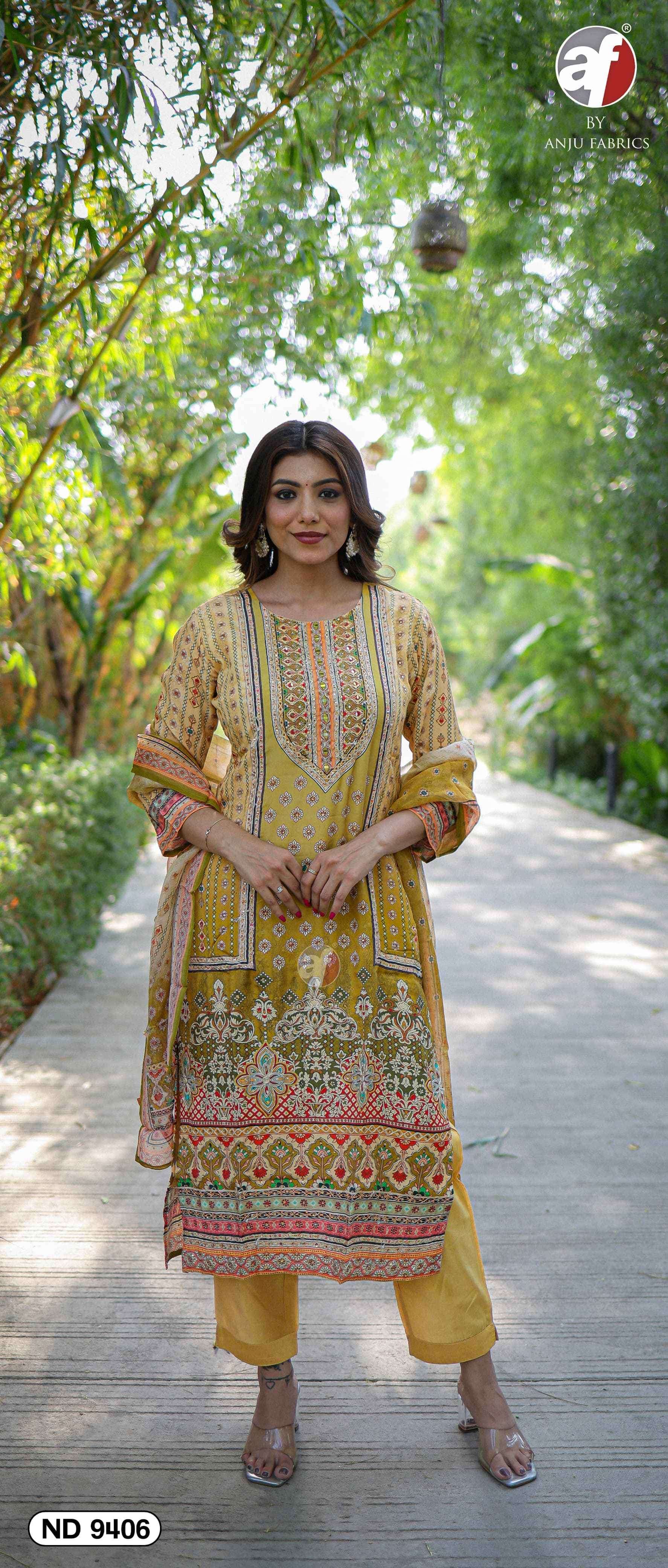 9404 by anju fabric viscose designer readymade combo set buy online dealer surat