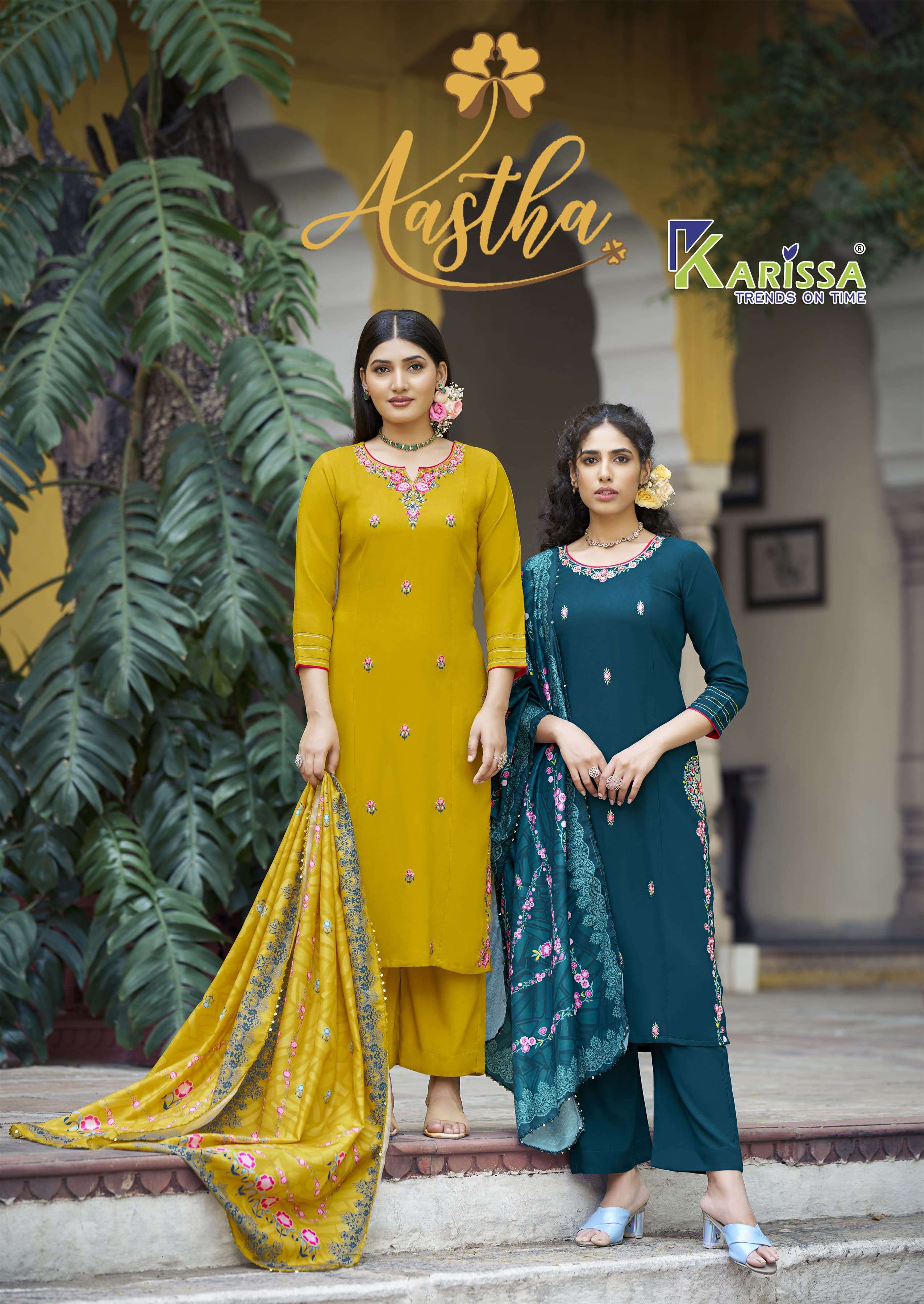 aastha by karissa 1001-1004 series fancy handwork designer party wear salwar kameez online surat