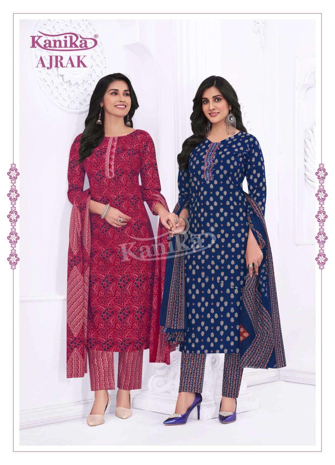 ajrak vol-1 by kanika 1001-1010 series cotton with fancy printed readymade kurti exporter surat
