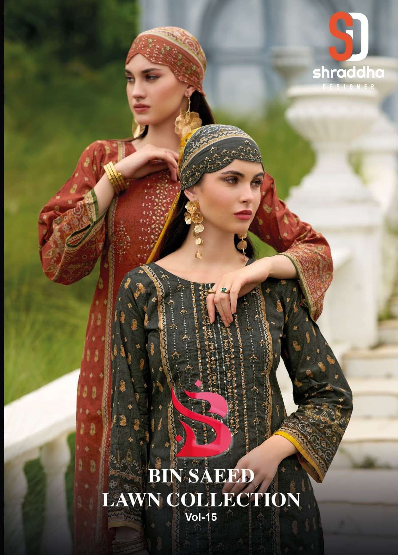 bin saeed vol-15 by sharddha designer self embroidered cotton suit wholesaler surat