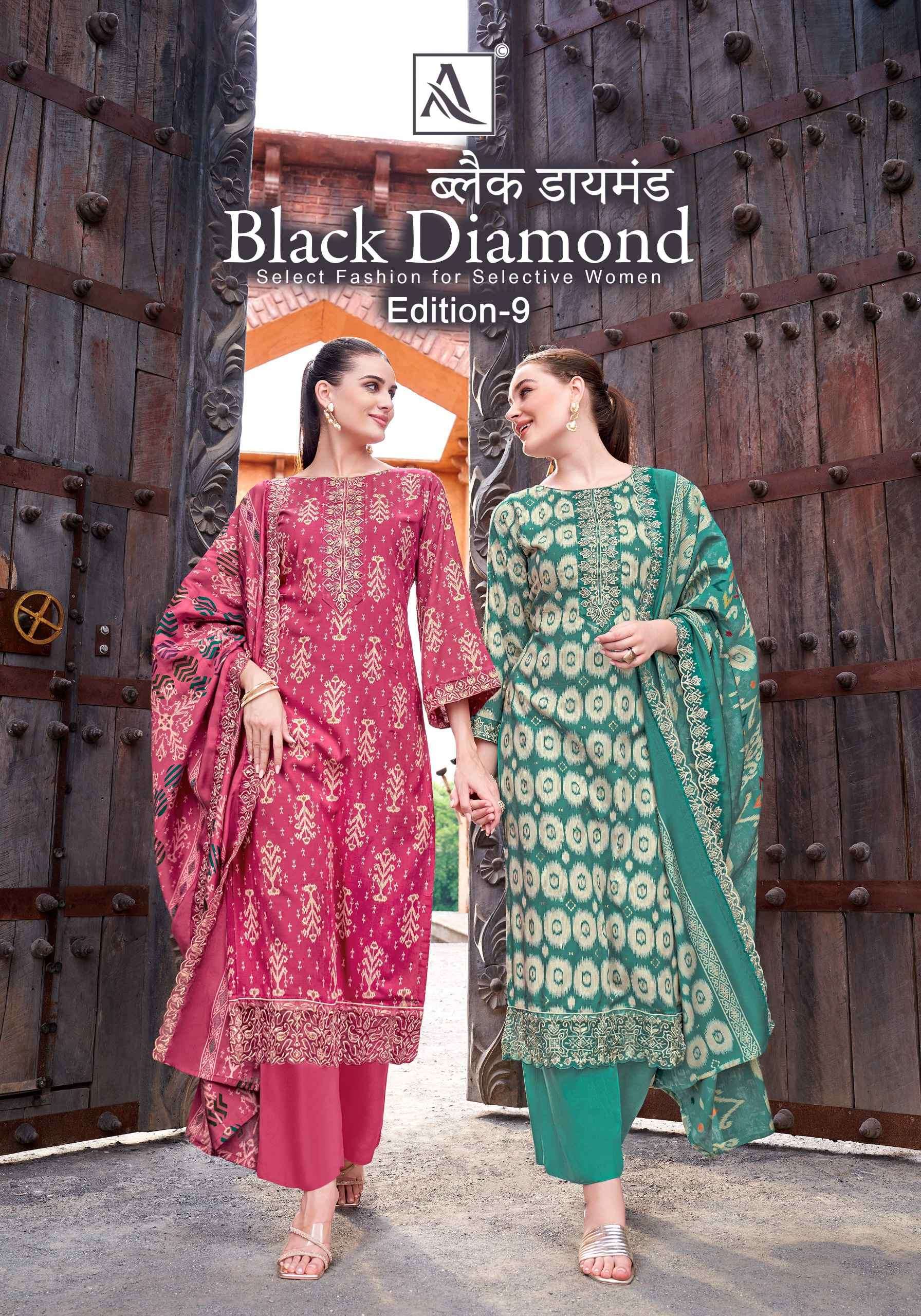 black diamond  vol-9 by alok suit exclusive embroidery discharge print suit collection surat