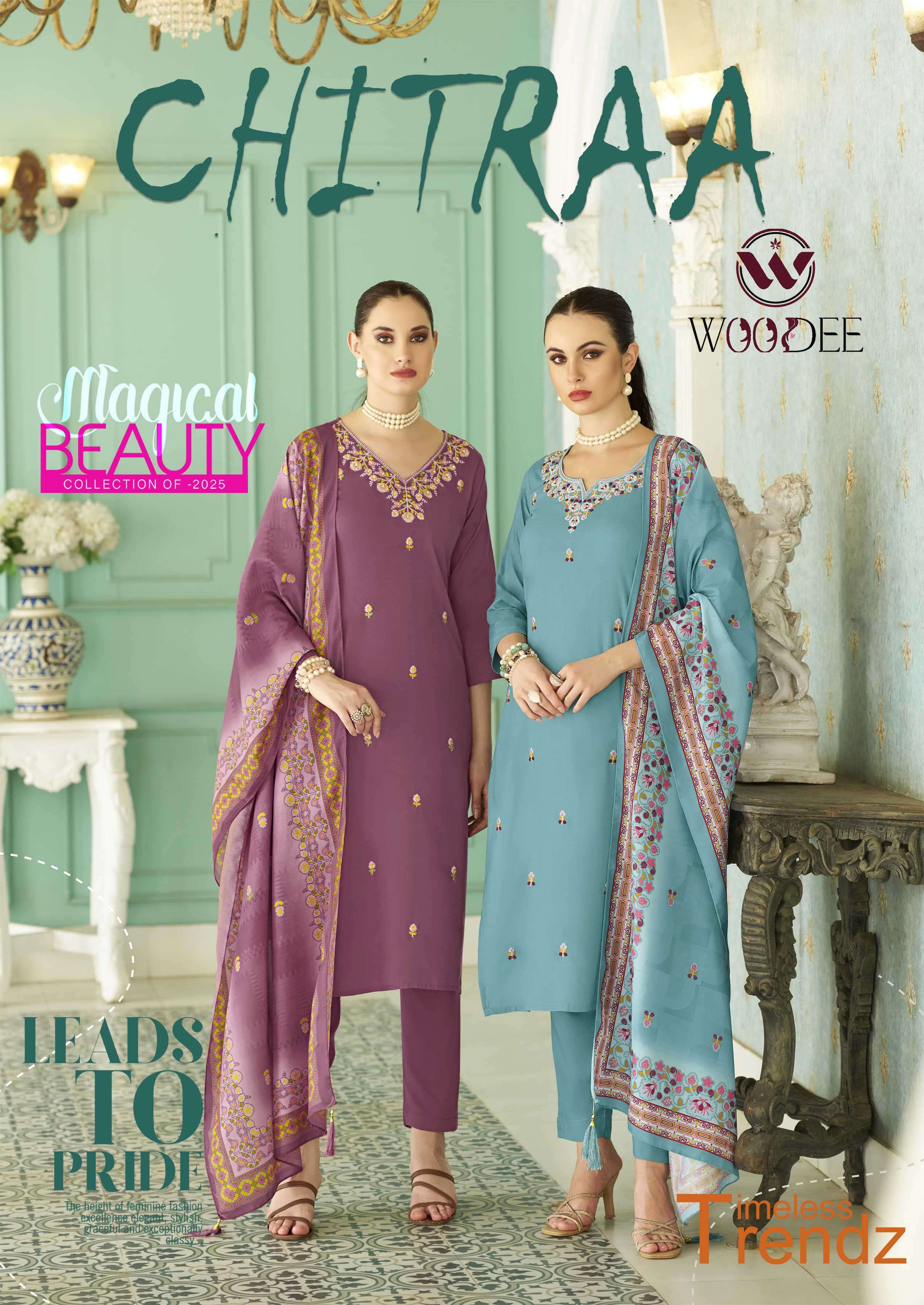 chitraa by woodee 1001-1006 series fancy thread work casual wear wear kurti exporter surat