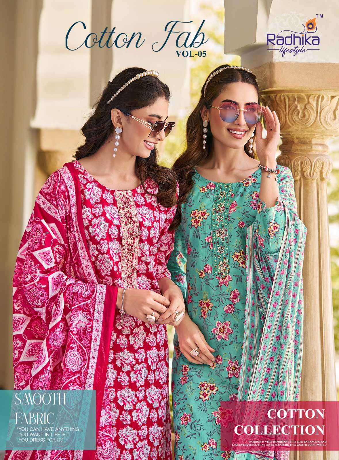cotton fab vol-5 by radhika lifestyle 5001-5008 series embroidered cotton salwar kameez collection surat
