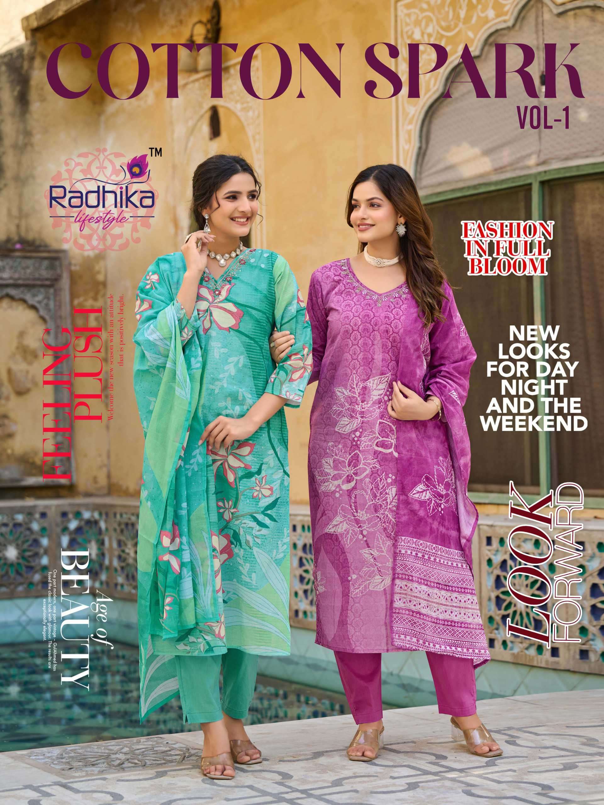 cotton spark vol-1 by radhika lifestyle exclusive handwork latest designer suit wholesale surat
