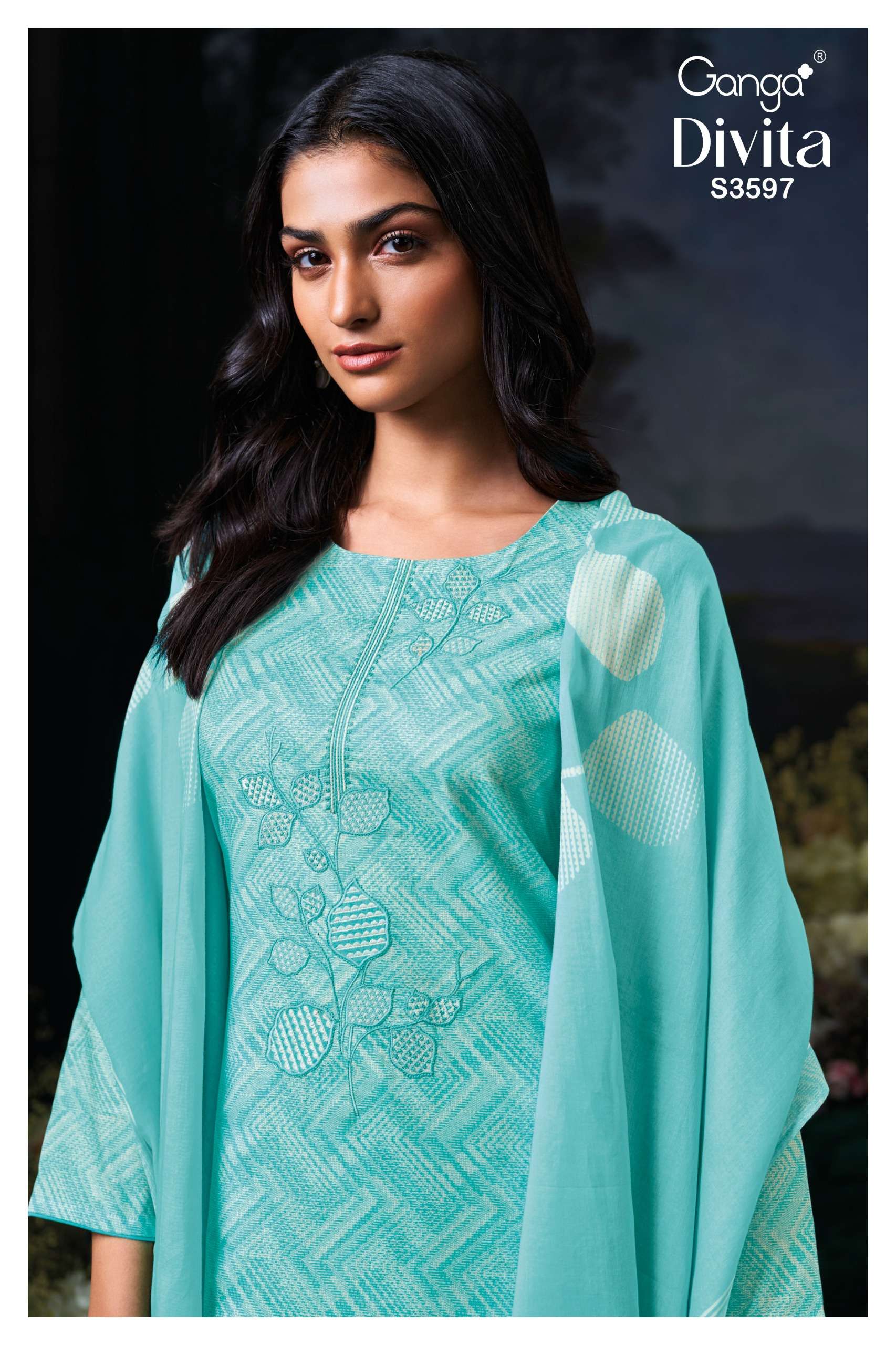 divita 3597 by ganga exclusive embroidery work cotton summer wear suit supplier surat