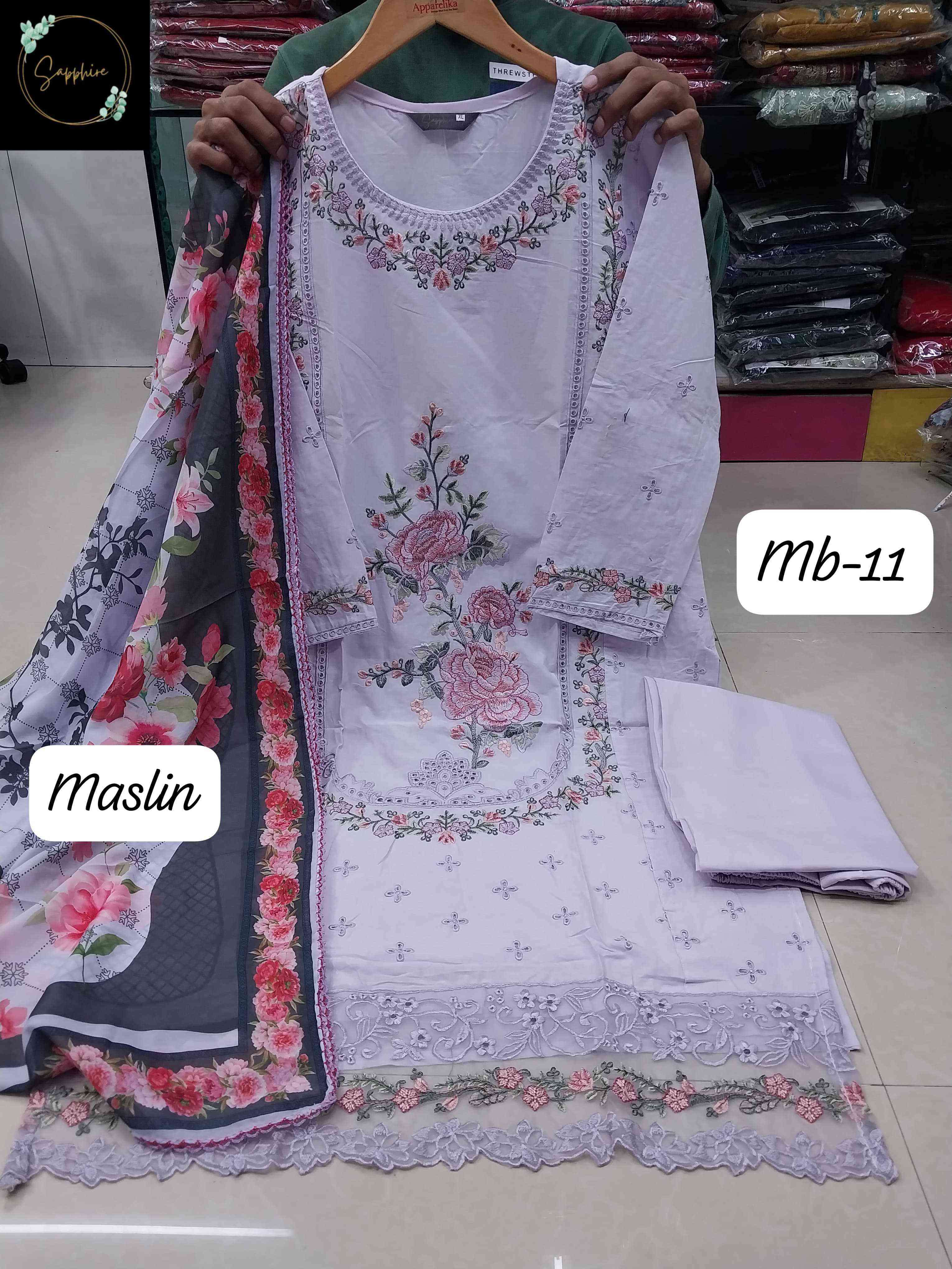 embroidered mariab vol-11 by sapphire exclusive designer cotton suit exporter surat