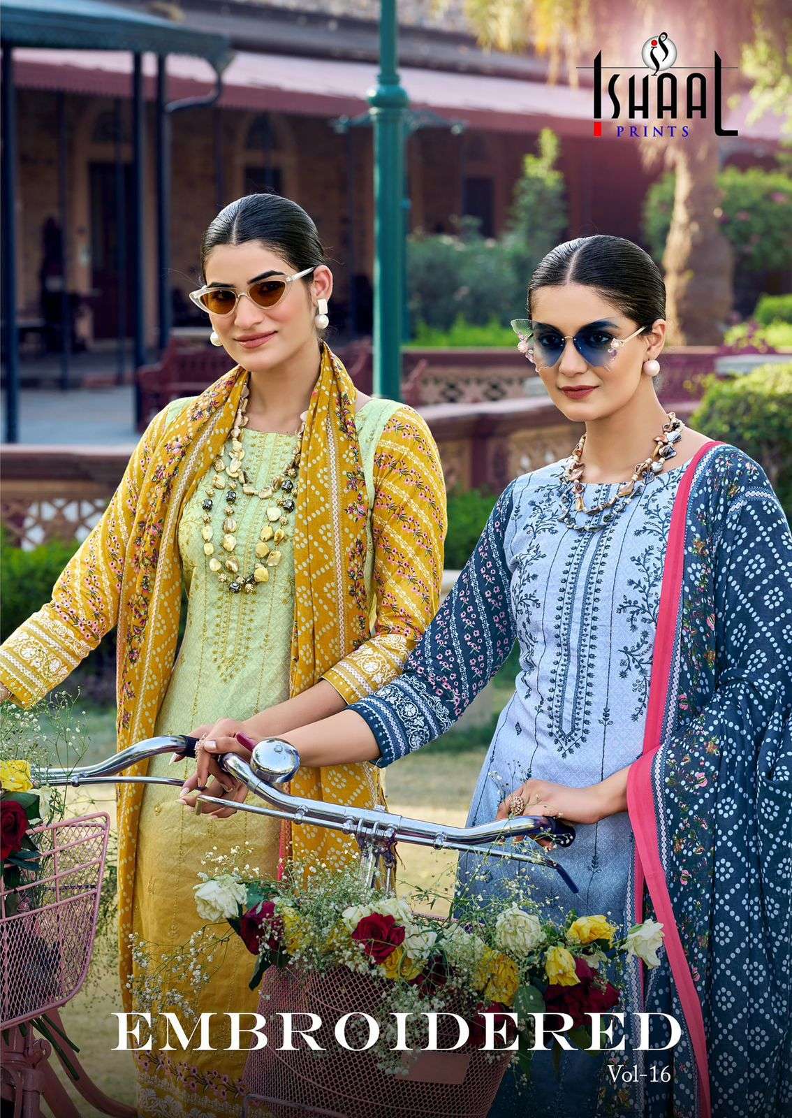 embroidered vol-16 by ishaal 16001-16010 series pure lwan fancy embroidered suit wholesaler surat