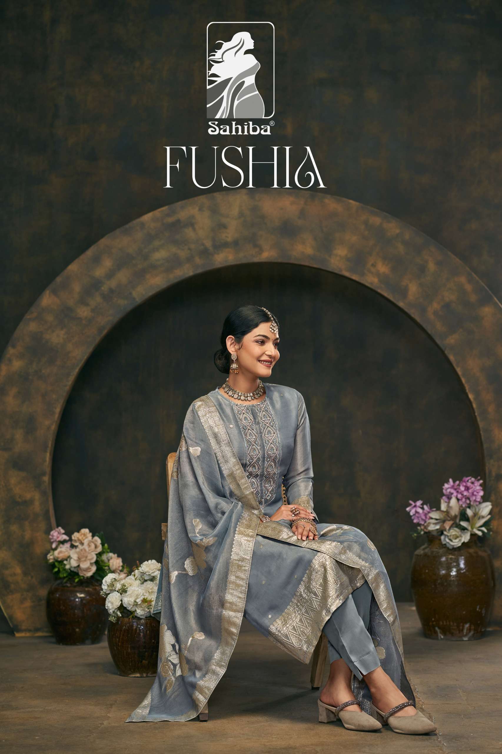 fushia by sahiba fancy simmer jacquard with embroidered suit wholesaler 