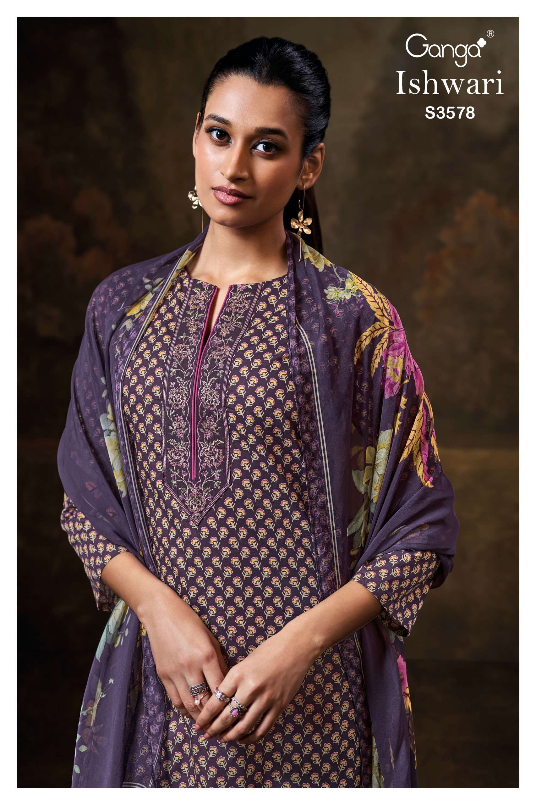 ishwari 3578 by ganga premium cotton with fancy embroidered salwar suit collection surat