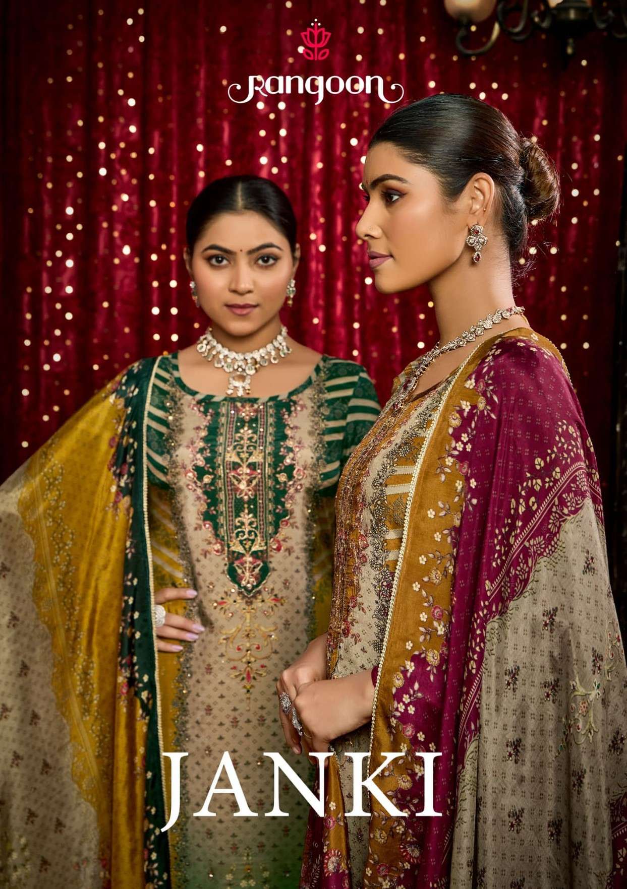 janki by rangoon  fancy swarovski daimond work with digital printed readymade collection surat