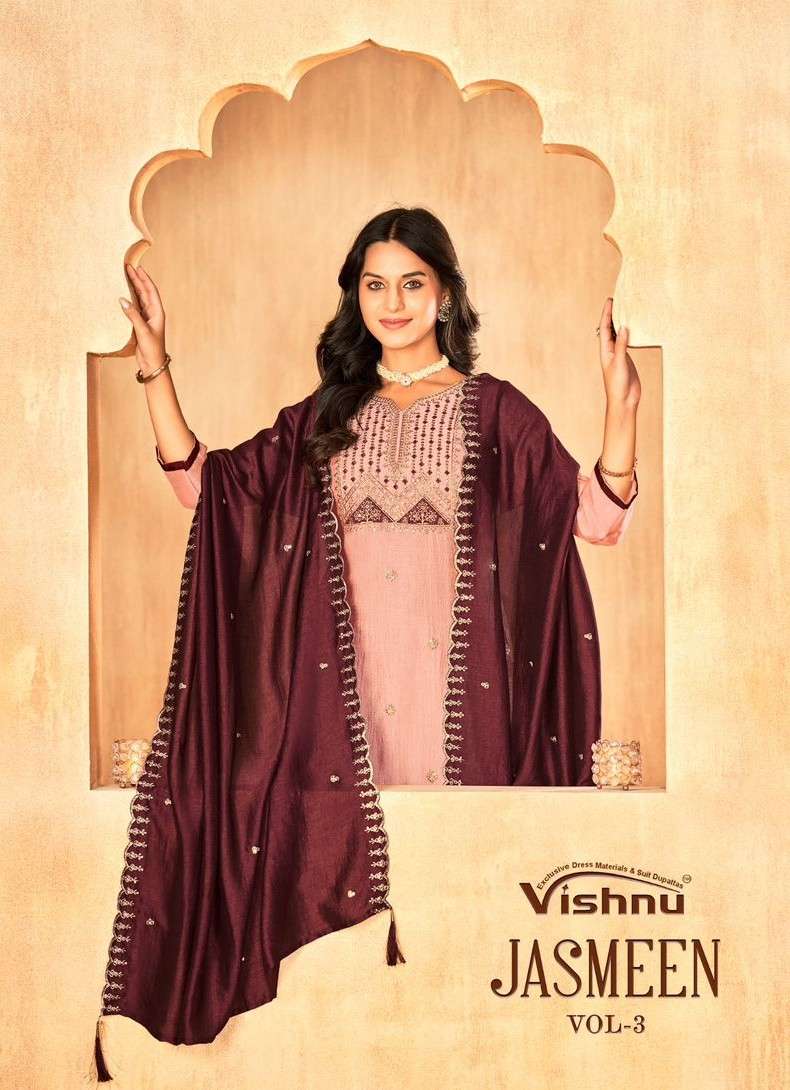 jasmeen vol-3 by vishnu casual wear vichitra silk unstitch suit supplier 