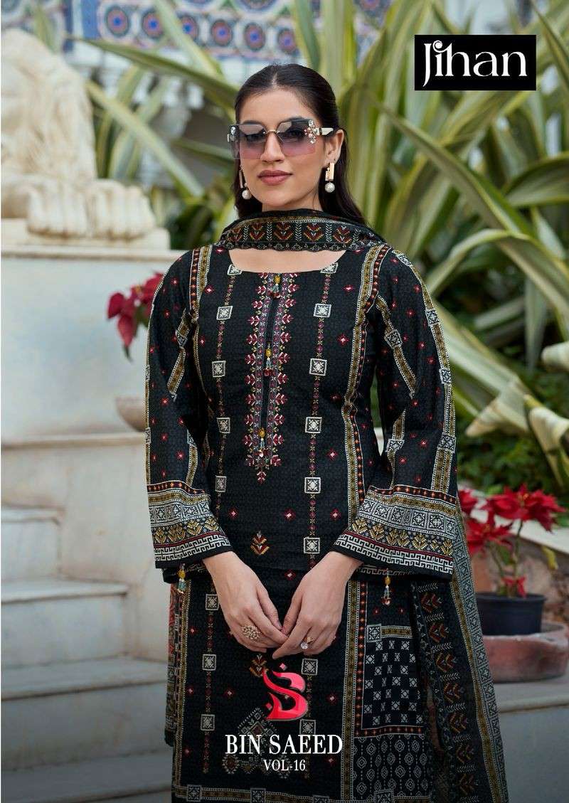 jihan bin saeed vol-16 pure lawn with heavy self embroidered suit wholesaler 