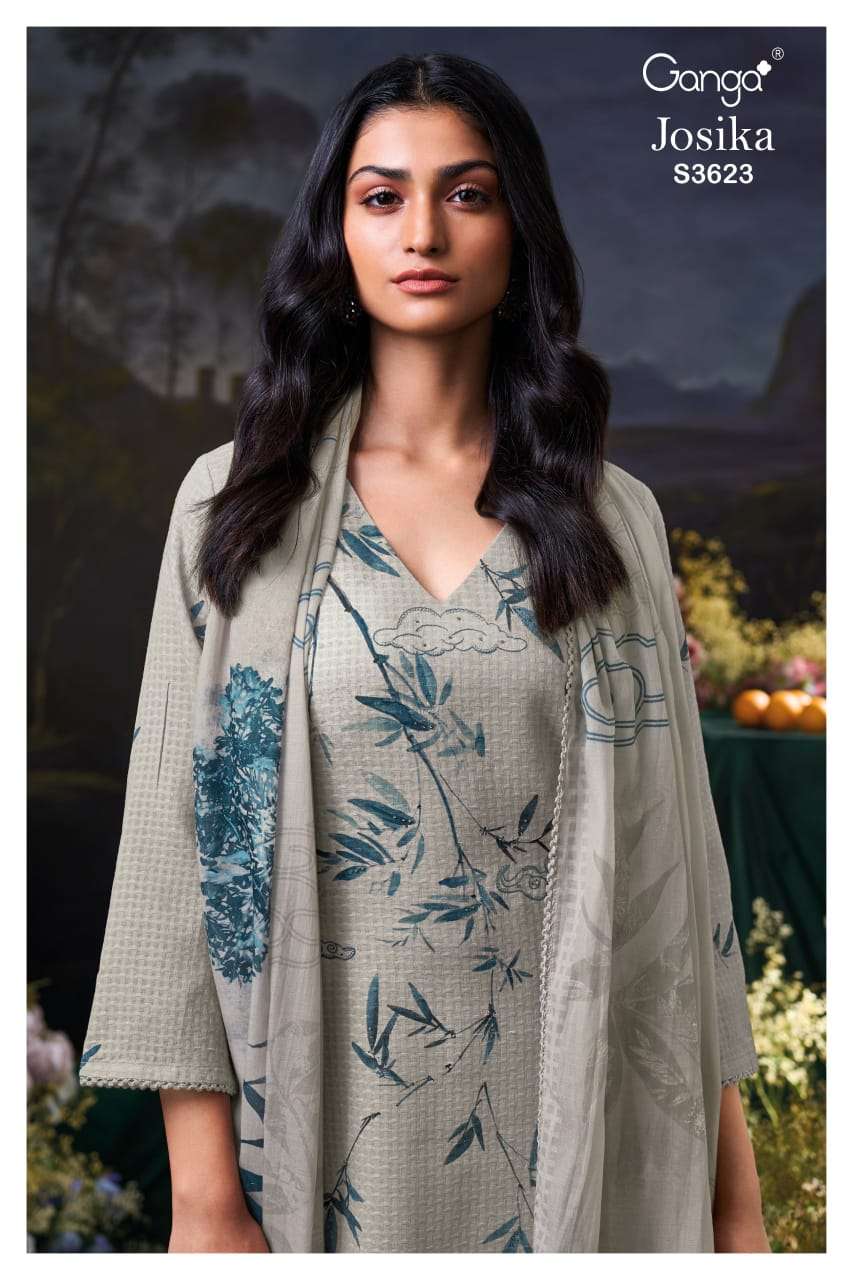 josika 3623 by ganga fancy handwork swarvoski work cotton dobby salwar suit supplier surat