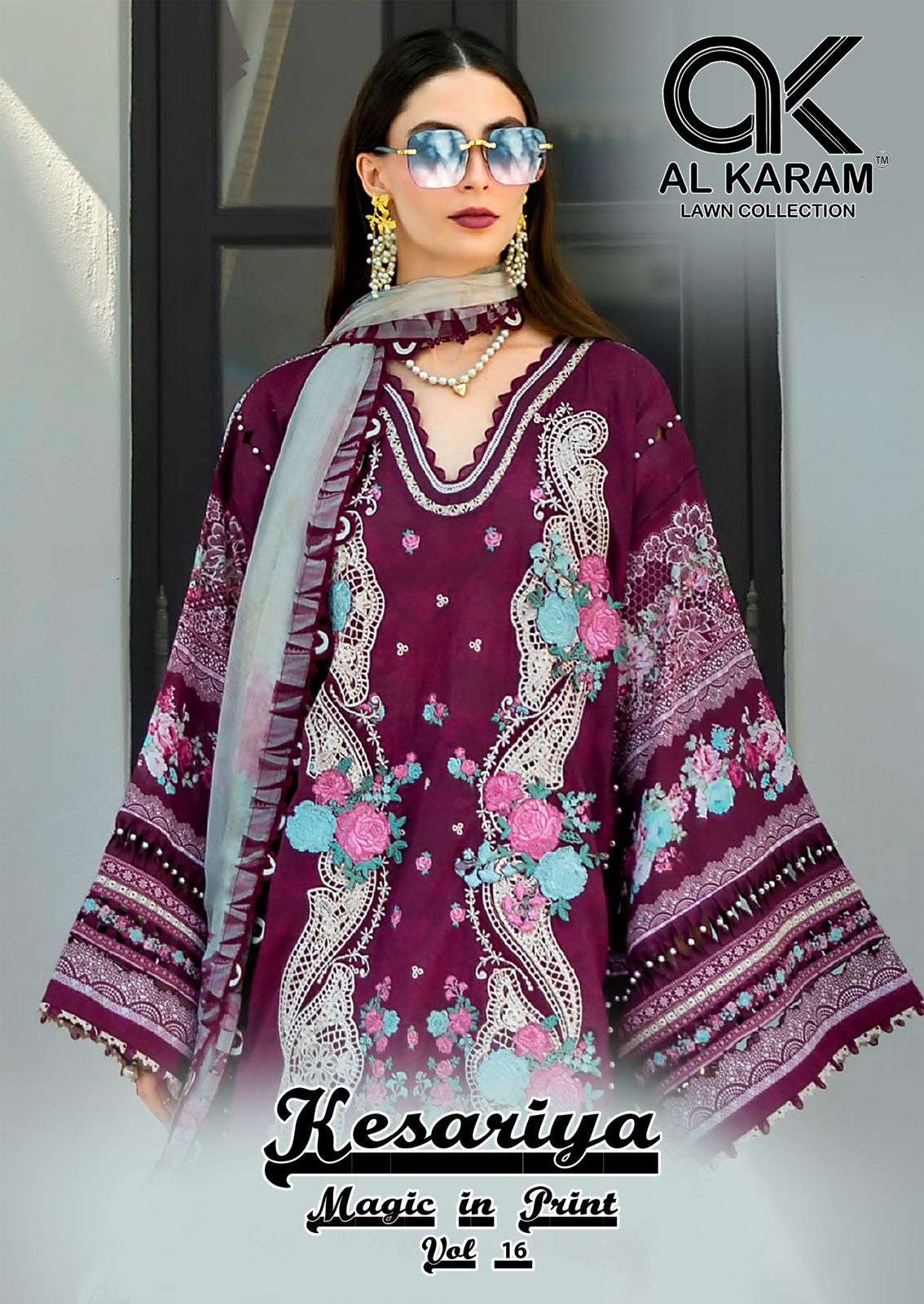 kesariya magic in print vol-16 by al karam 16001-16006 series latest designer pakistani wear fancy suit supplier 