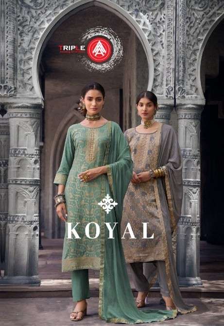 koyal by triple a 17311-17316 series muslin jacquard with fancy handwork salwar suit supplier surat