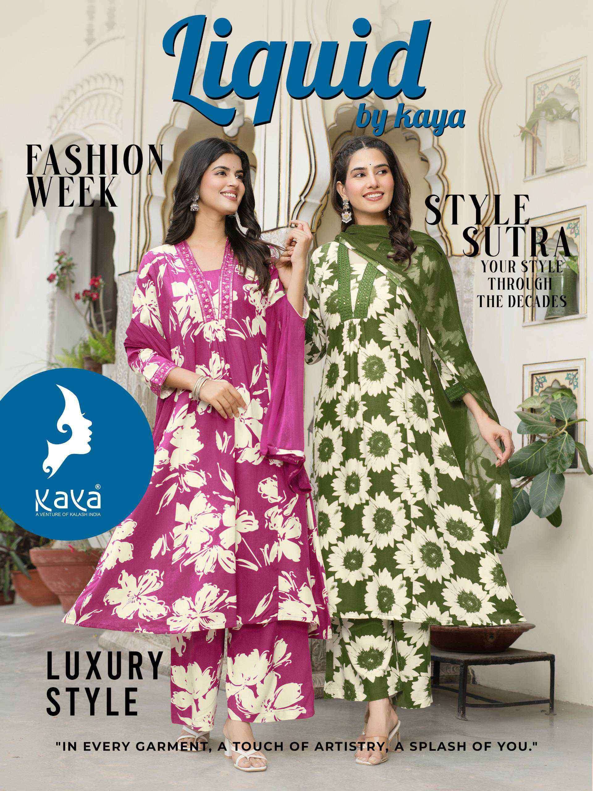 liquid by kaya best designer rayon printed latest party wear kurti collection surat
