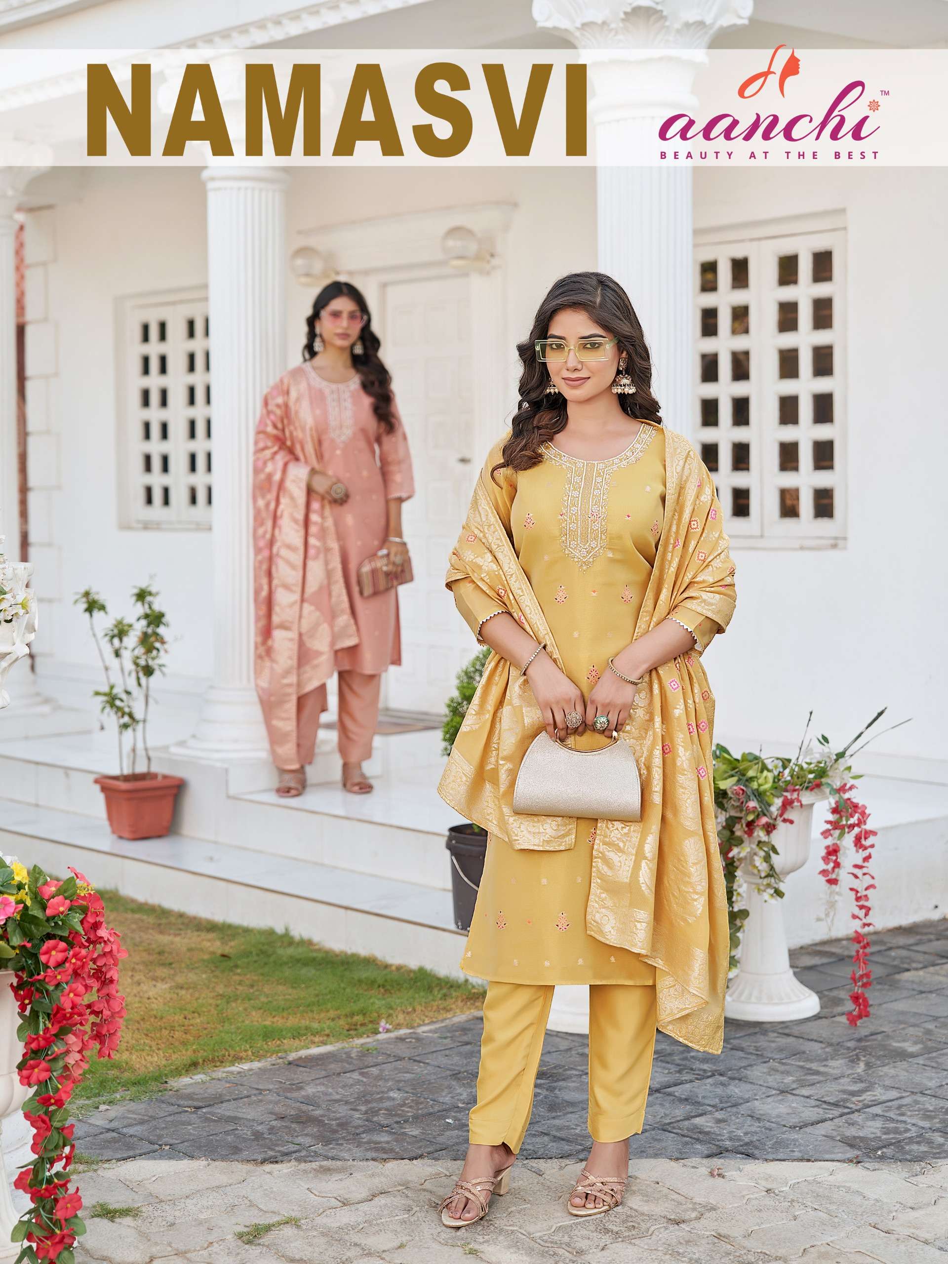 manasvi by aanchi colors jacquard fancy work stylish kurti online dealer surat