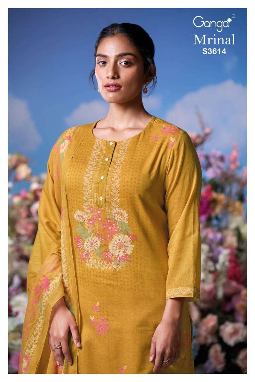 mrinal 3614 by ganga fancy hand embroidered casual wear salwar suit collection surat