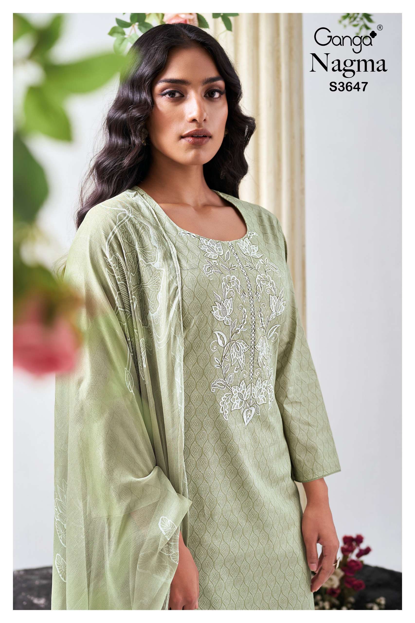 nagma 3647 by ganga fancy embroidered cotton salwar suit supplier surat