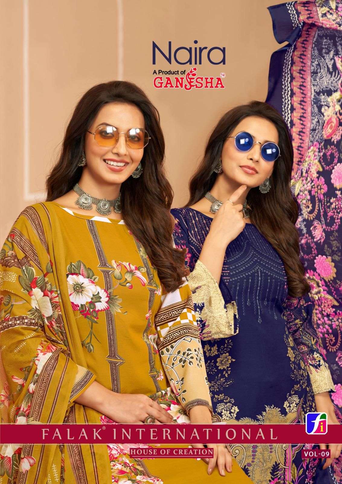 naira vol-1 by ganesha 9000-9007 series latest designer fancy printed rayon suit supplier 