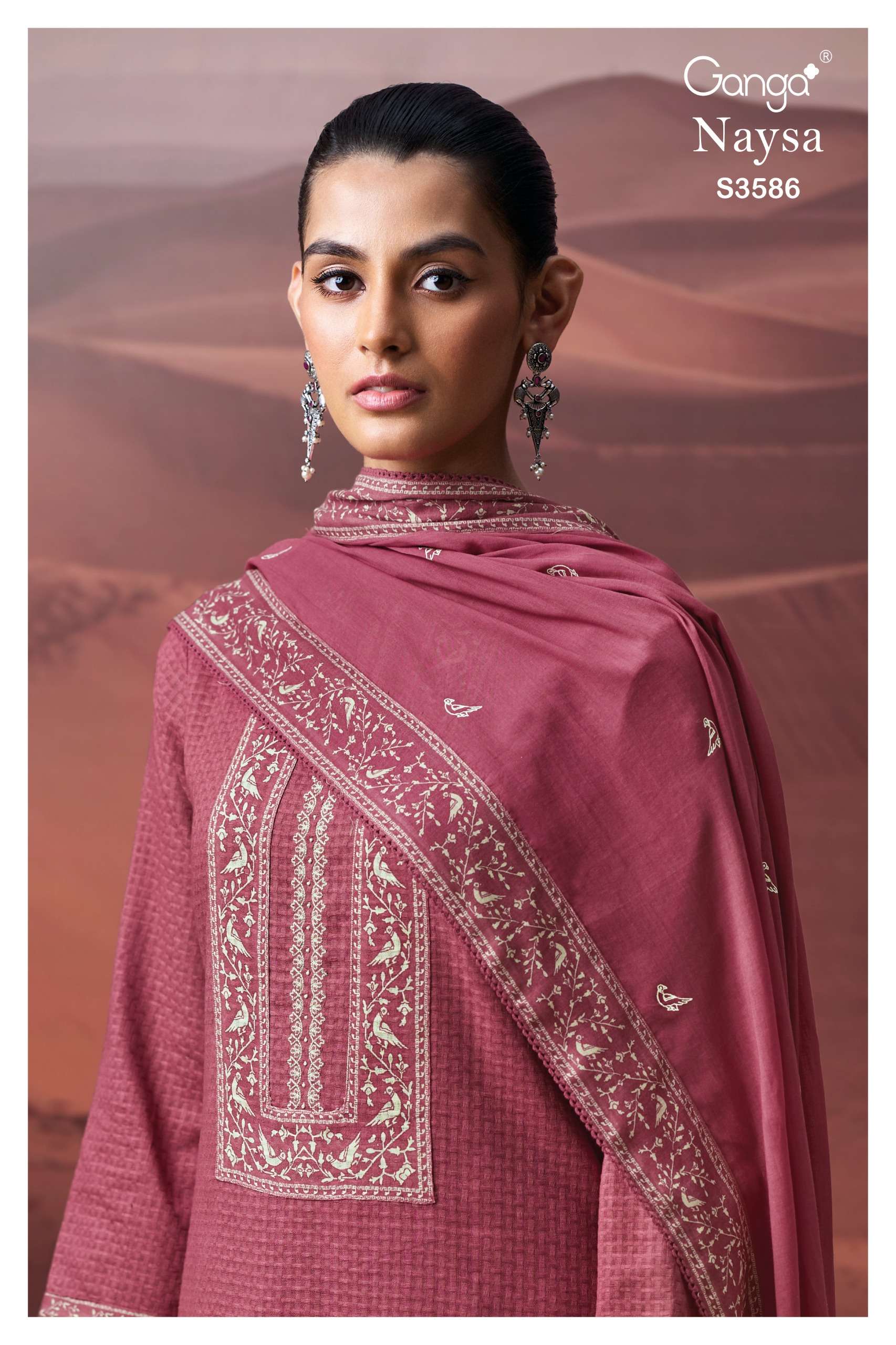 naysa 3586  by ganga exclusive designer cotton dobby print with embroidered salwar suit exporter