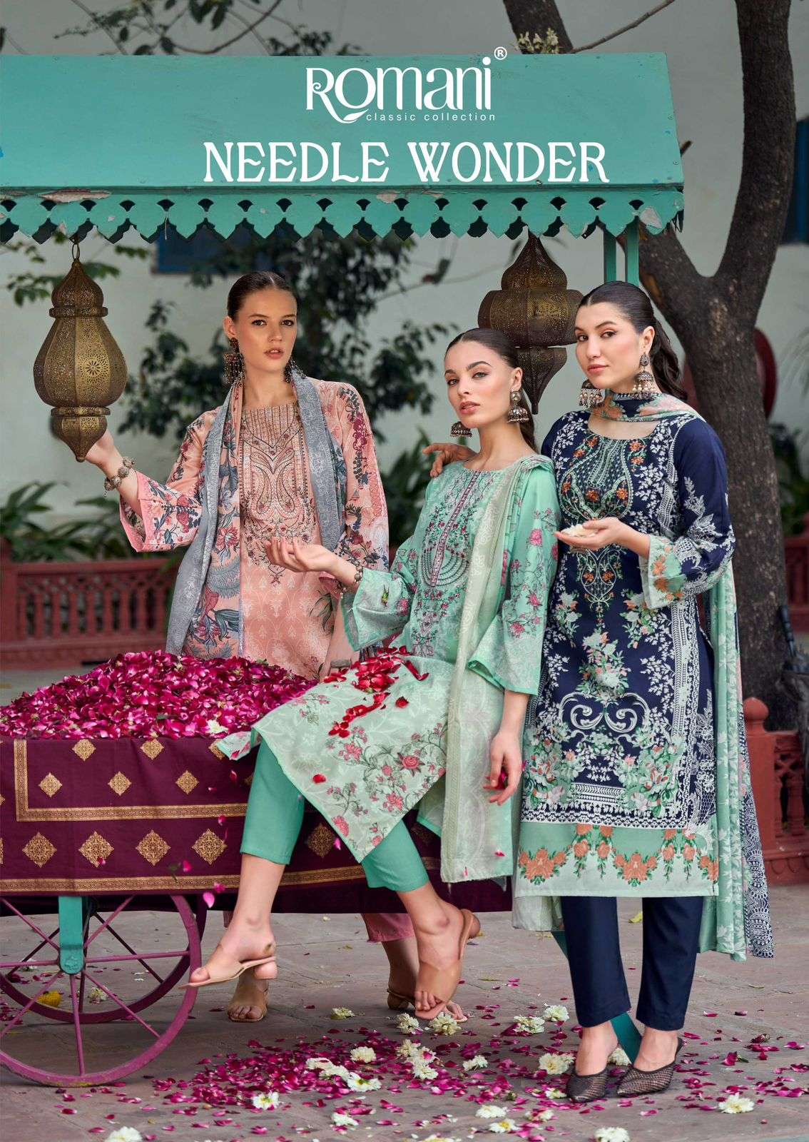 needle wonder by romani embroidered soft cotton party wear suit collection surat