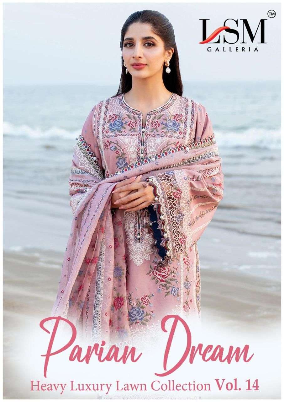 parian dream vol-14 by lsm exclusive designer lawn pakistani wear suit supplier surat