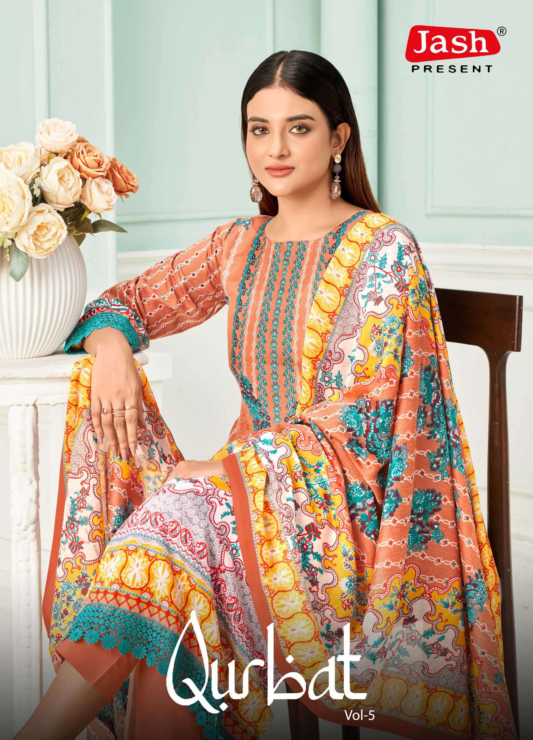qurbat vol-5 by jash designer casual wear cotton suit online dealer sura