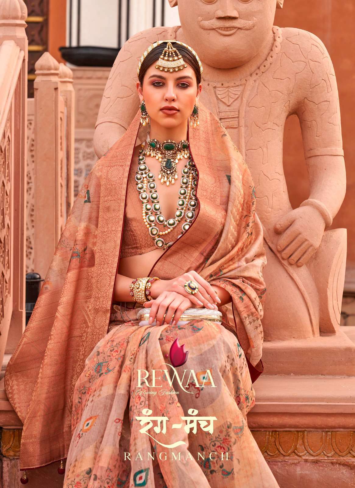 rangmanch by rewaa 793-803 series organza with jacquard border saree collection surat