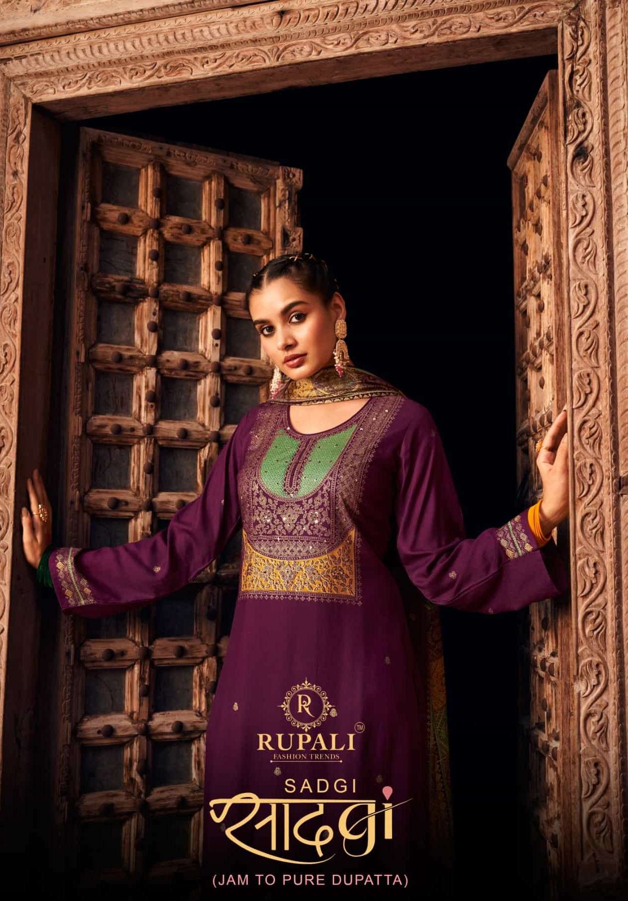 sadgi by rupali fashion 9201-9204 series jam satin latest designer with fancy handwork salwar kameez collection surat