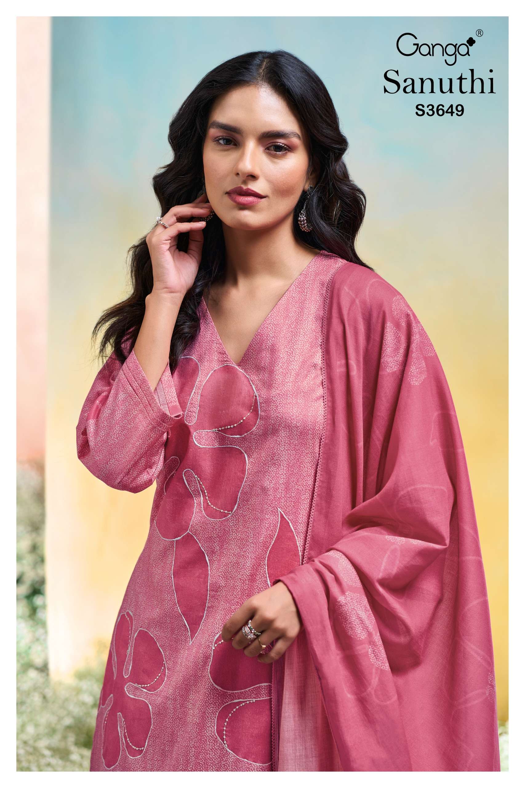 sanuthi 3649 by ganga exclusive designer hand embroidered cotton salwar suit supplier surat