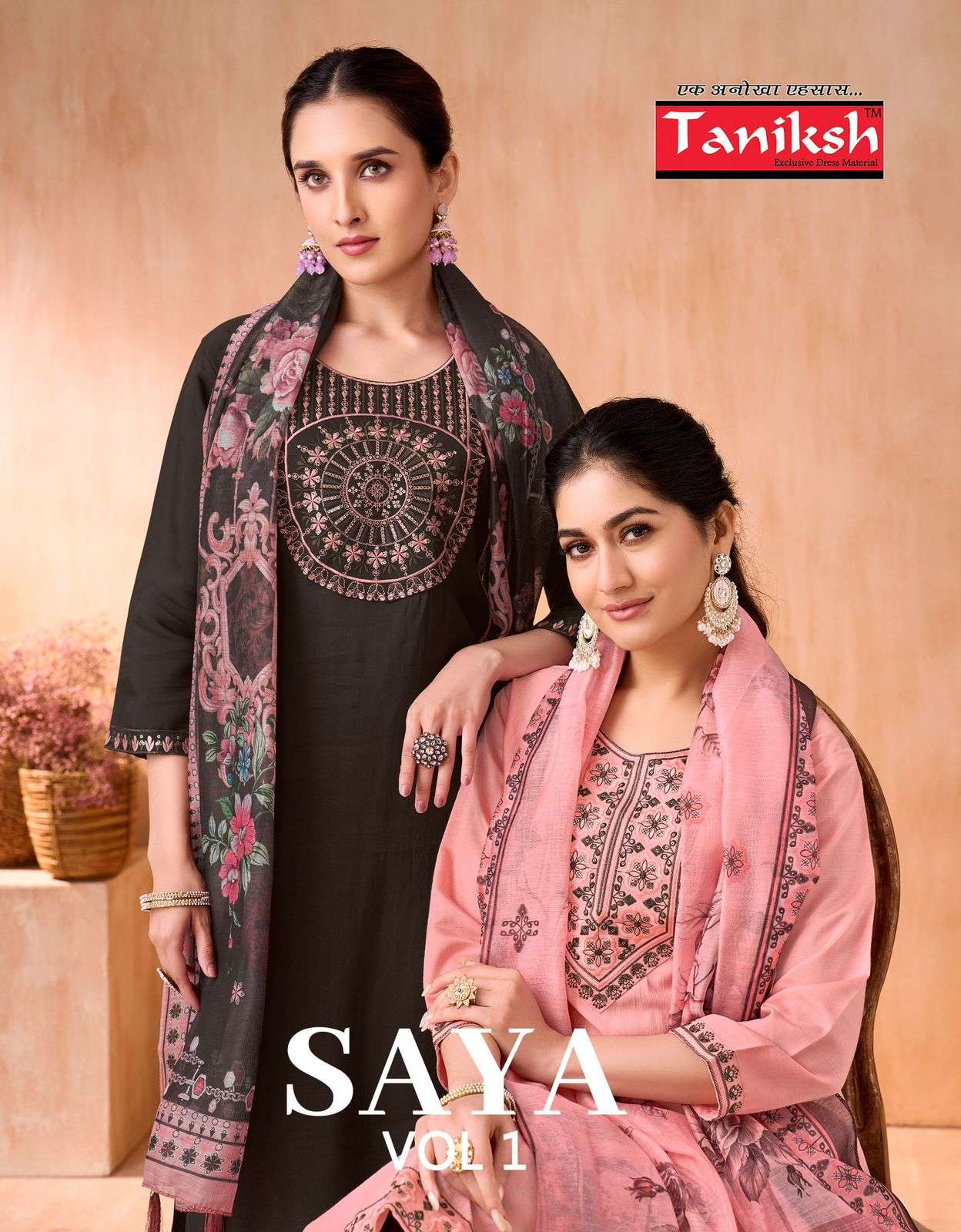 saya vol-1 by taniksh colors latest designer with embroidered reaymade catalogue surat