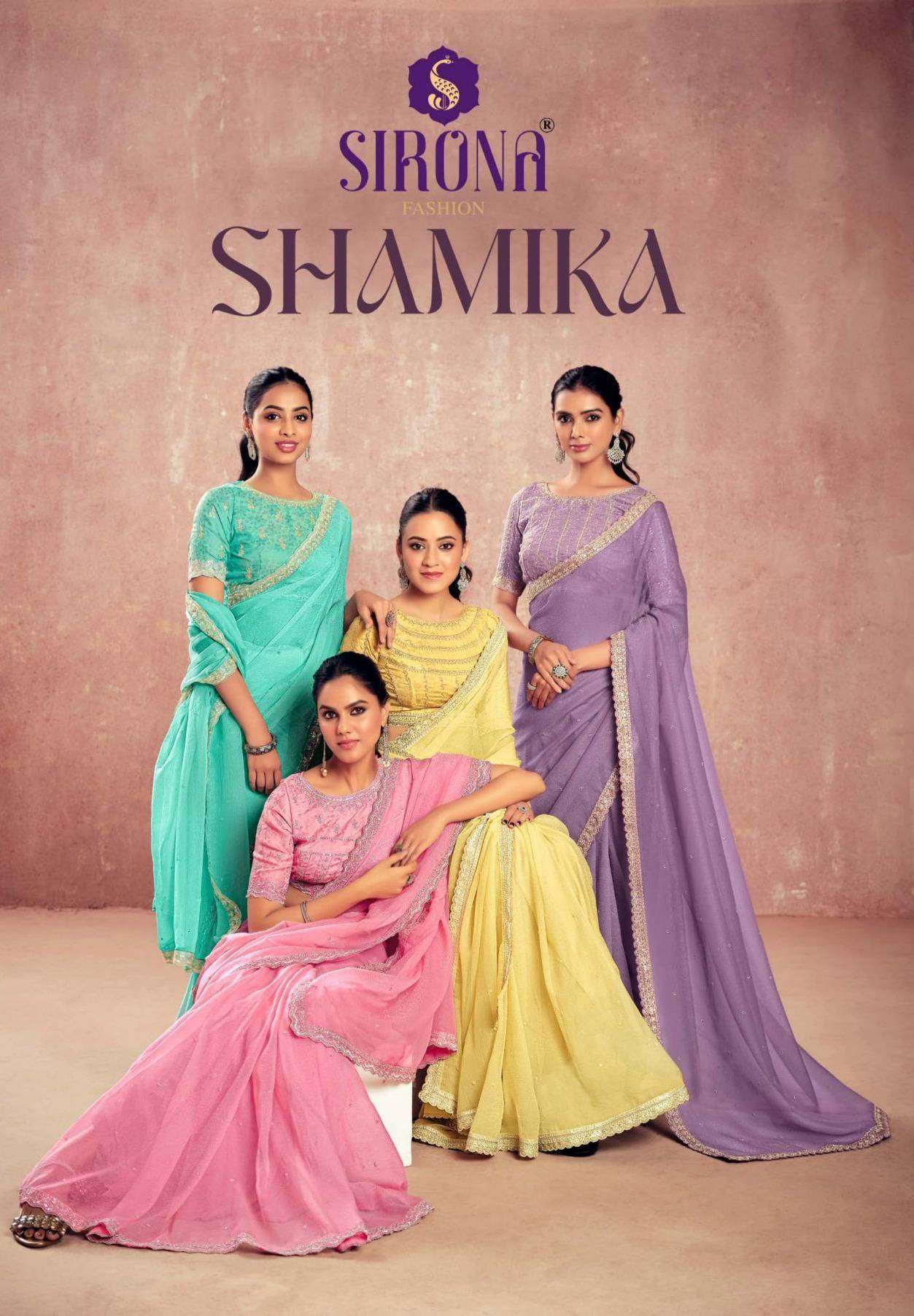 shamika by sirona fashion colors designer party wear chiffon saree supplier surat