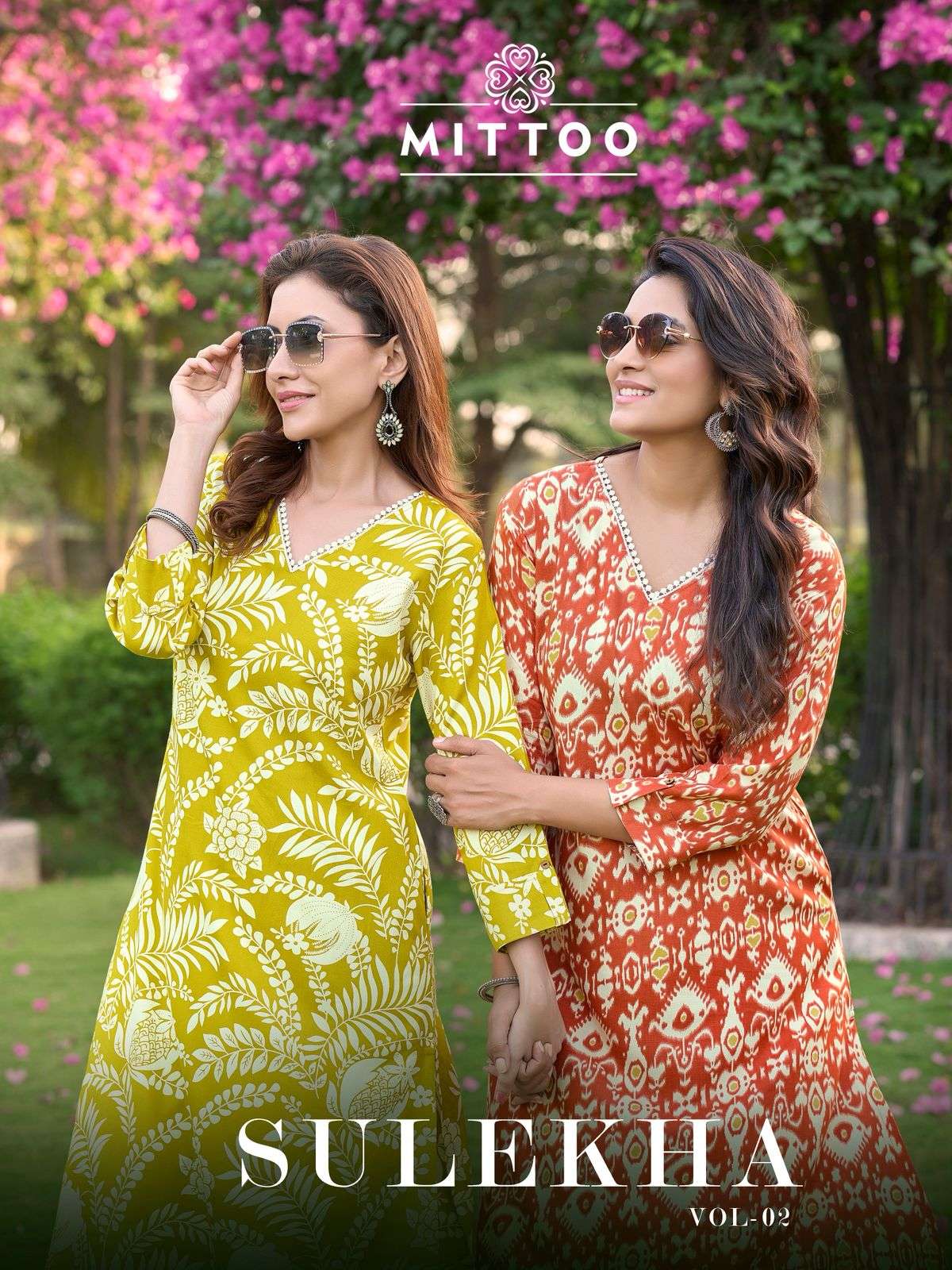 sulekha vol-2 by mittoo 1007-1012 series summer wear rayon print cord set supplier surat