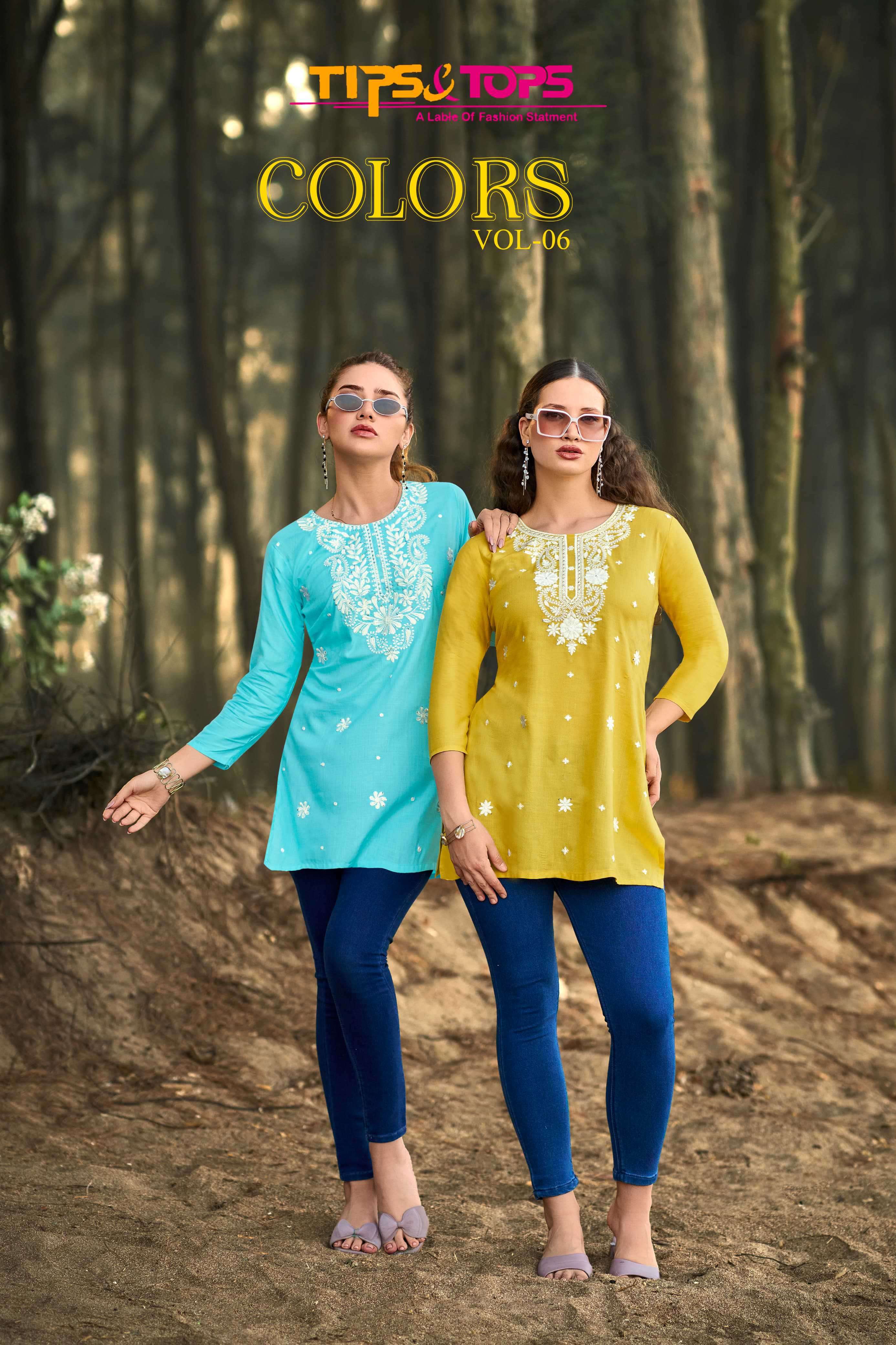 tips and tops colors vol-6 casual wear rayon short top exporter surat