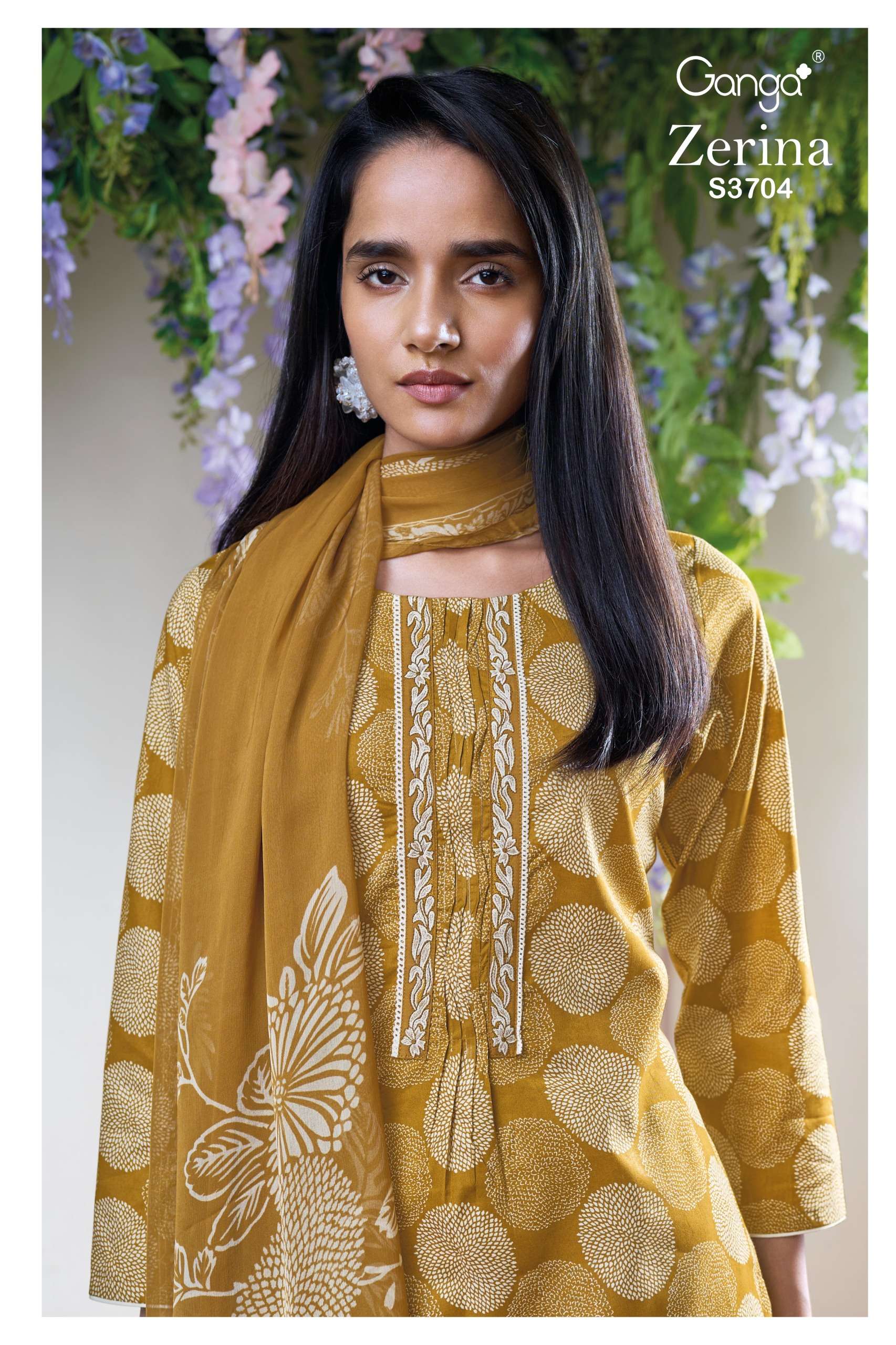 zerina 3704 by ganga fancy embroidered cotton casual wear suit exporter surat