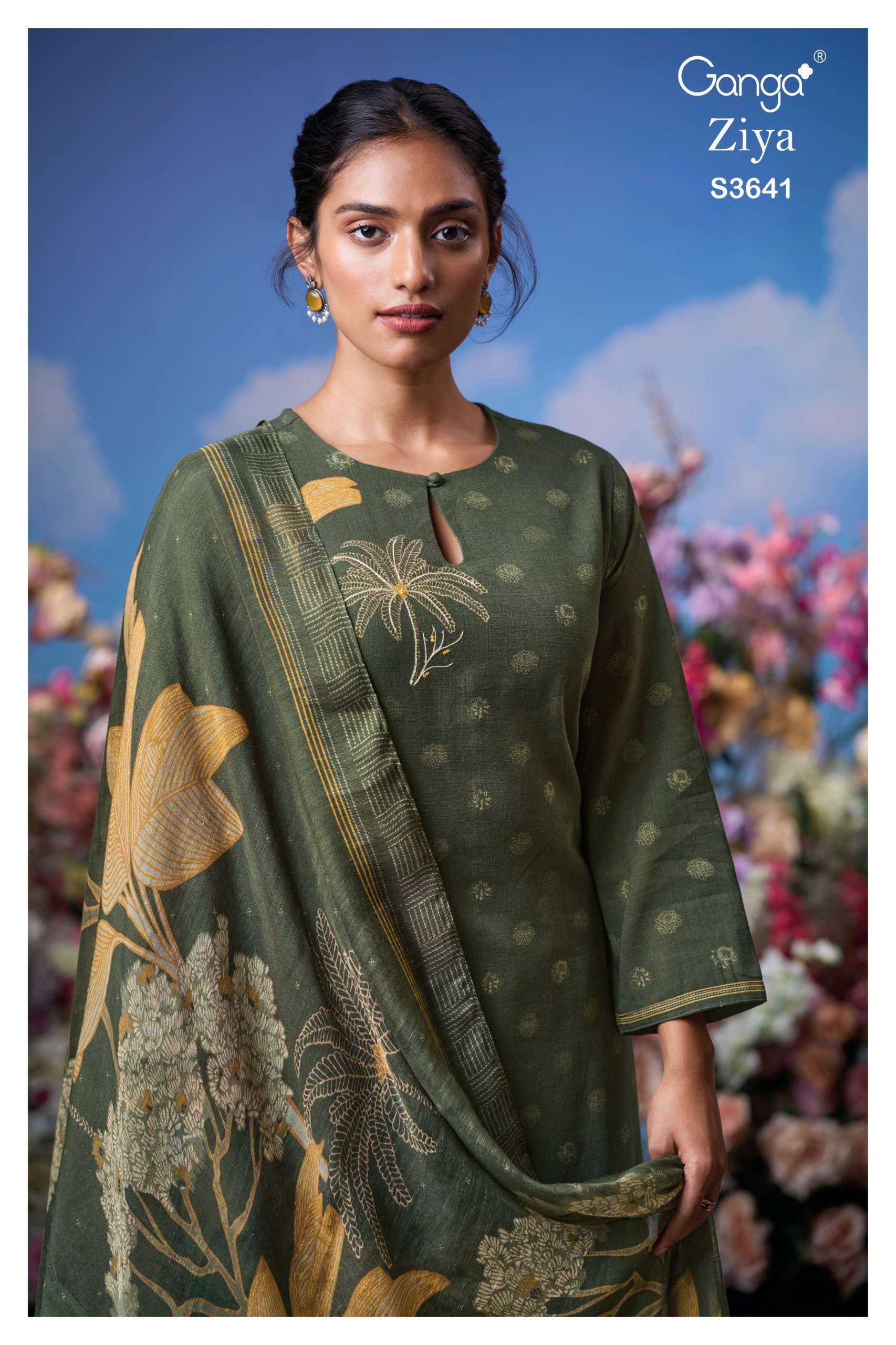 ziya 3641 by ganga fancy hand embroidered cotton salwar suit exporter surat