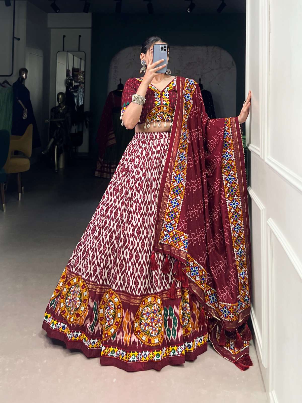 1743 by lnb tussar silk gamthi style designer navratri special lehenga wholesaler 